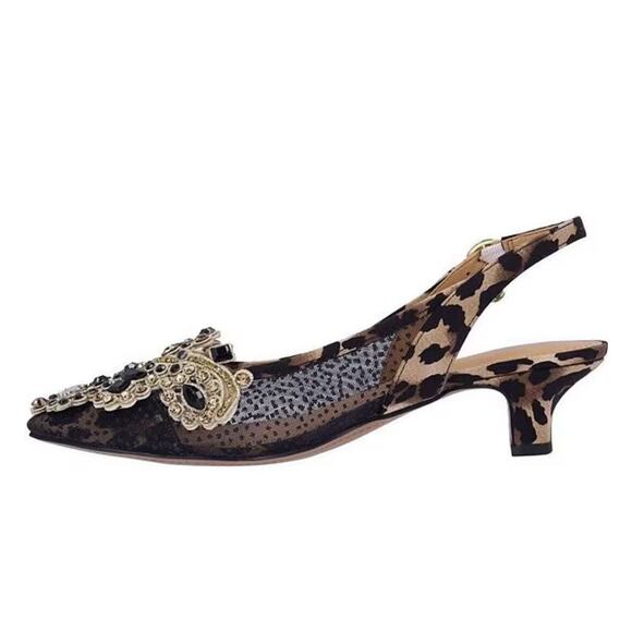 J. Renee Strovanni Animal Print Jewel Slingback Pumps 9.5M Kitten Heel - Picture 4 of 8